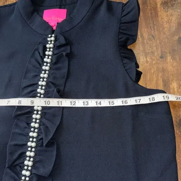 Lilly Pulitzer Black Dress Pearl front Sz 12 Adalee onyx LBD - Picture 9 of 10